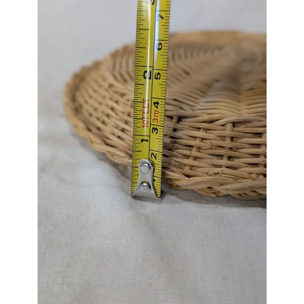 Vintage Round Woven Wicker Tray Shallow Basket Wall Decor Platter Accent
